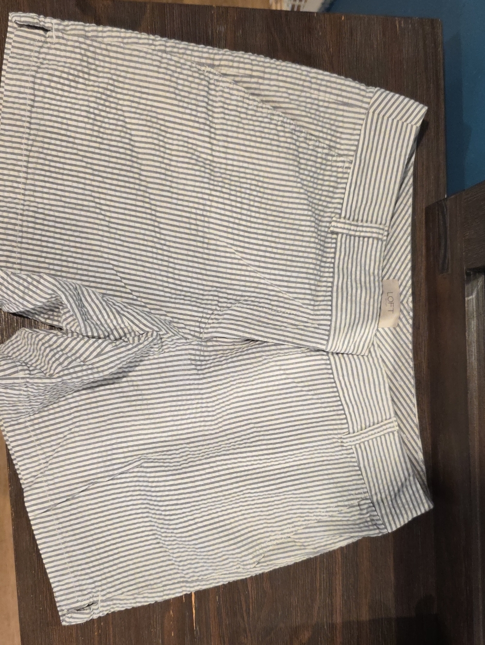 LOFT Women's Gray & White Striped Seersucker Shorts